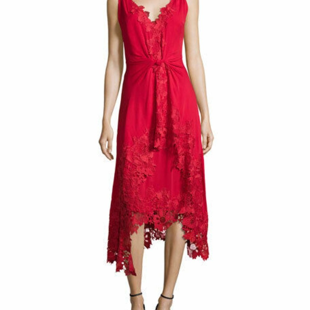 Kobi Halperin red silk and lace midi dress size 8